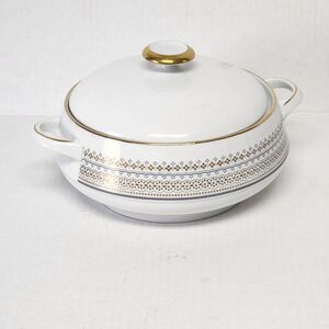 ESCHENBACH SPRING THEME Round Covered Veg, 14"‎ Oval Platter (gold trim, W2057)